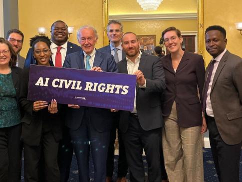 Free Press Action staff and allies with Sen. Ed Markey (center) at the introduction of the Artificial Intelligence Civil Rights Act