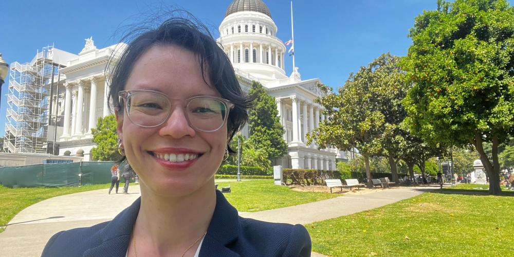 Free Press Action's Alisha Wang Saville appeared at the California statehouse to support SB 1327.