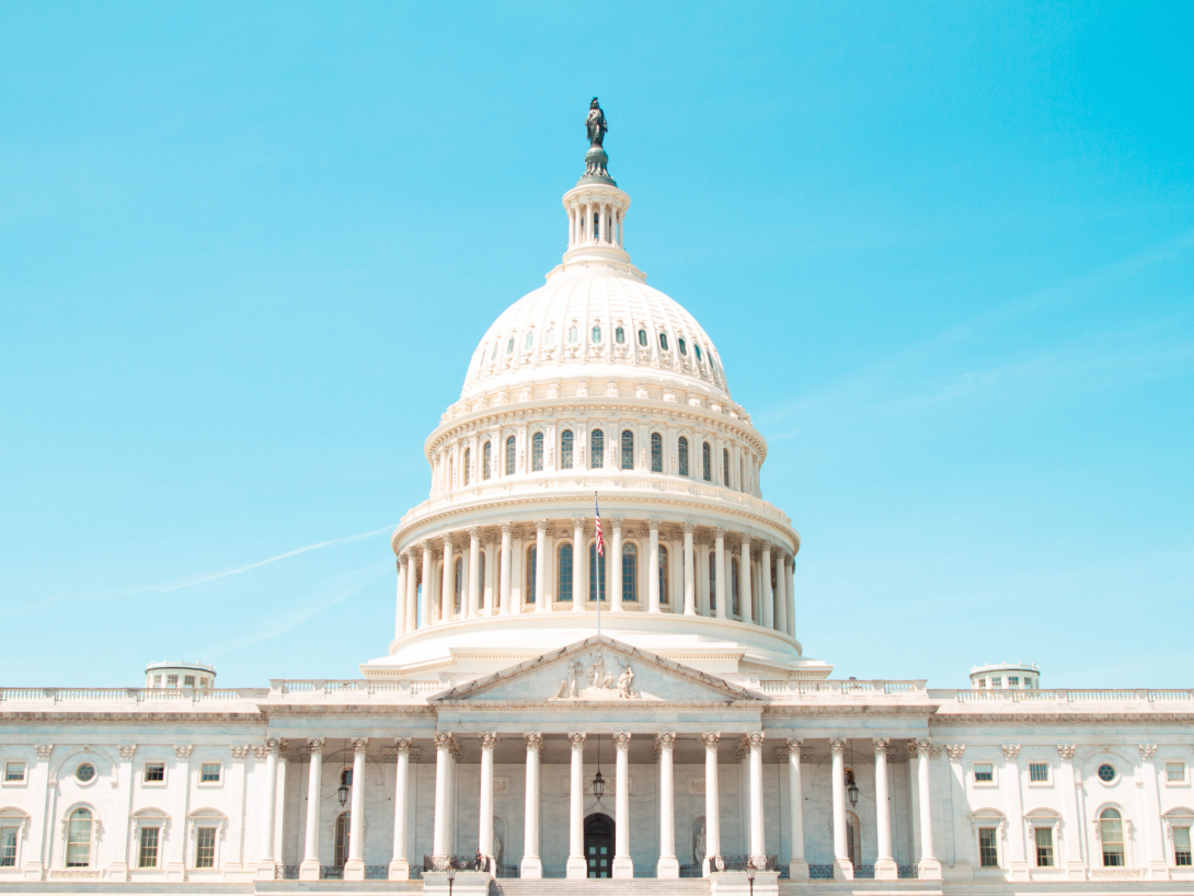 A photogragh of the DC Capital building with a bright blue sky